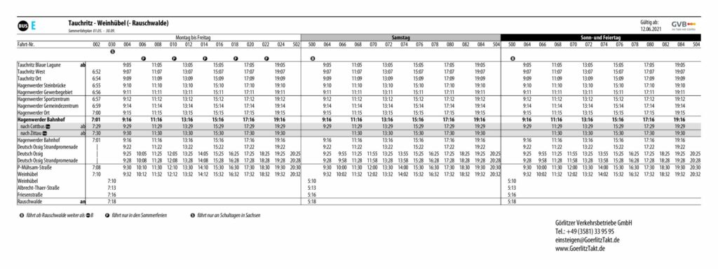 Jízdní řád autobus Berzdorfer See linka E 2021.